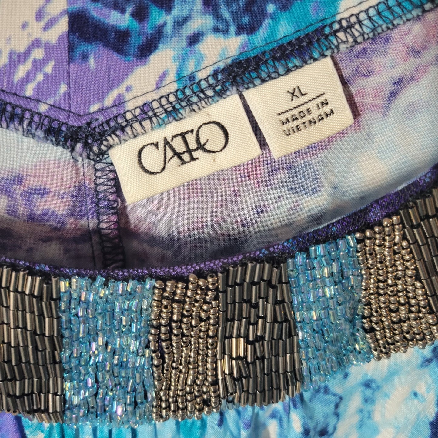 Cato Womens Top Extra Large XL Tank Blue Purple Watercolor Beaded Office Casual