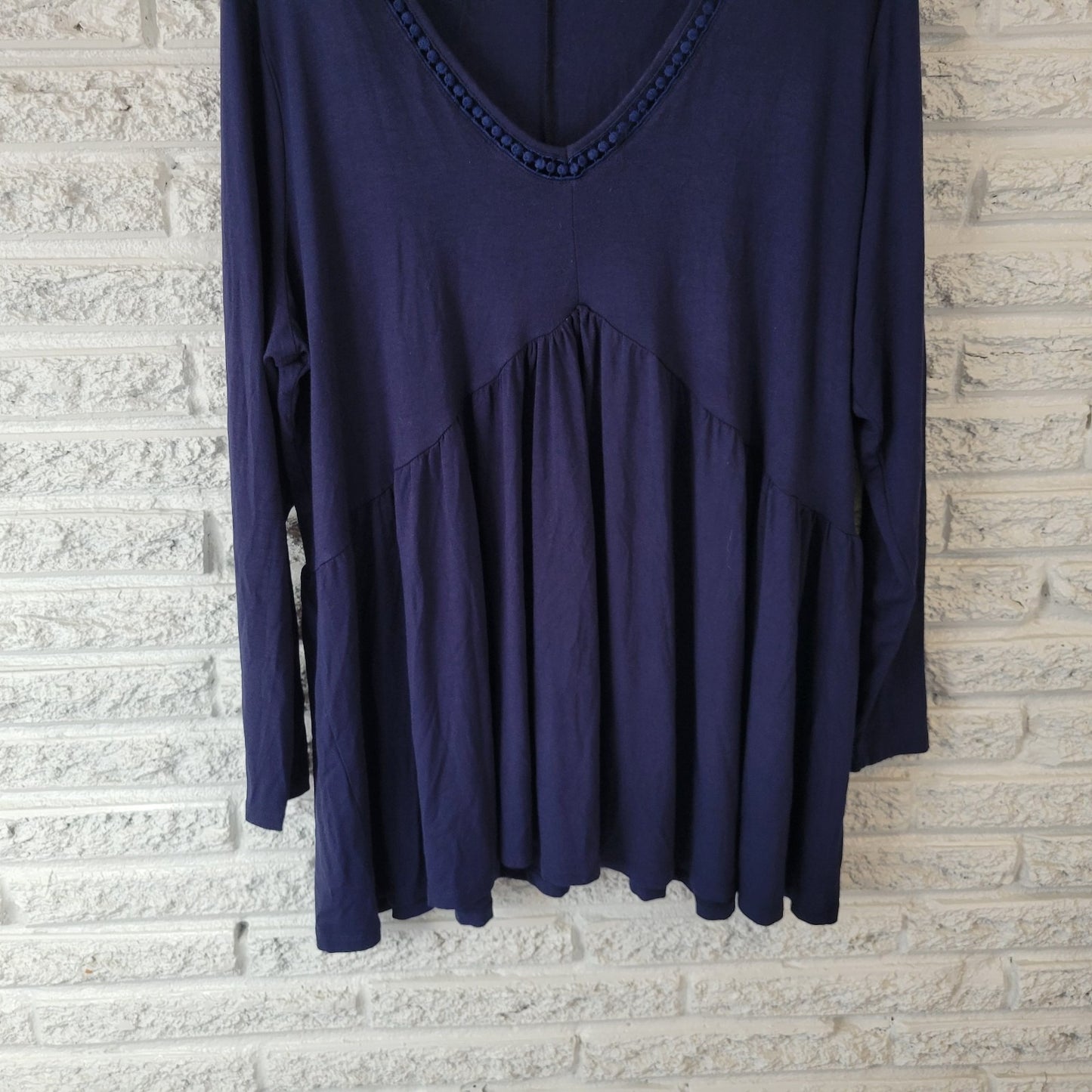 Avenue Womens Top 20 Plus Tunic Long Sleeve Blue Polyester Casual Crochet Trim