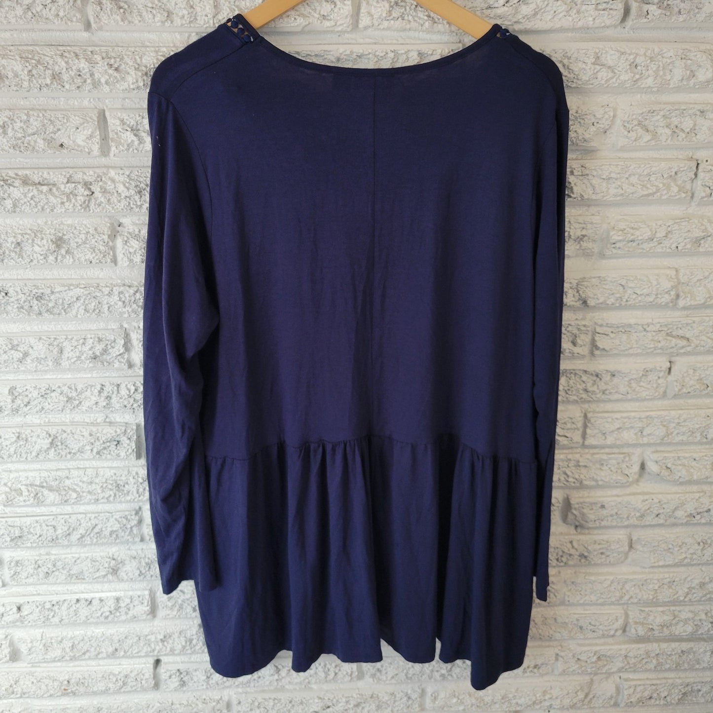 Avenue Womens Top 20 Plus Tunic Long Sleeve Blue Polyester Casual Crochet Trim