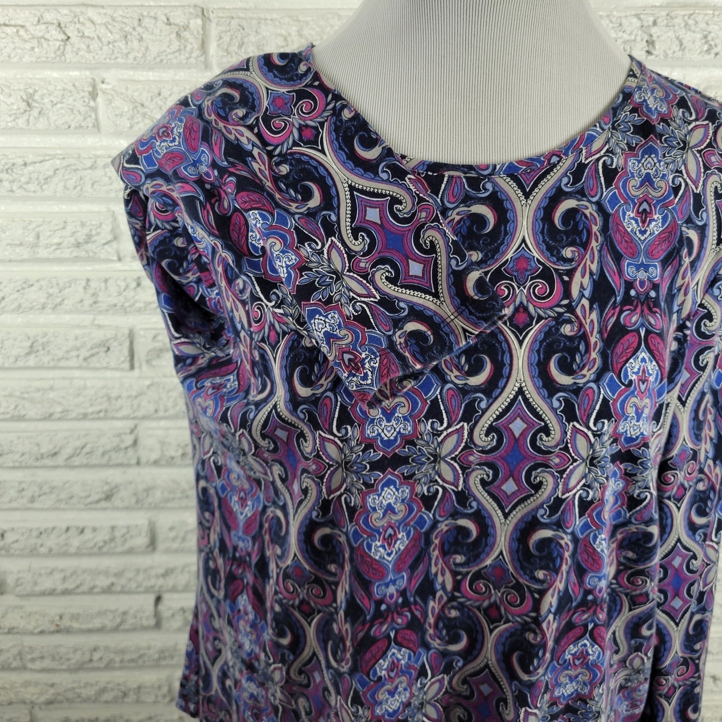 Croft Barrow Womens Top 2X Tee Long Sleeve Purple Geometric Cotton Comfy Casual