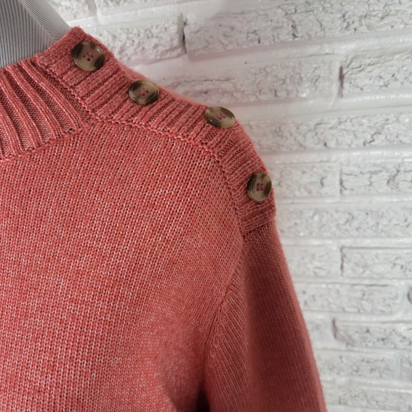 St. John's Bay Womens XL Pink Orange Sweater Mock Neck Shoulder Button Knit Soft