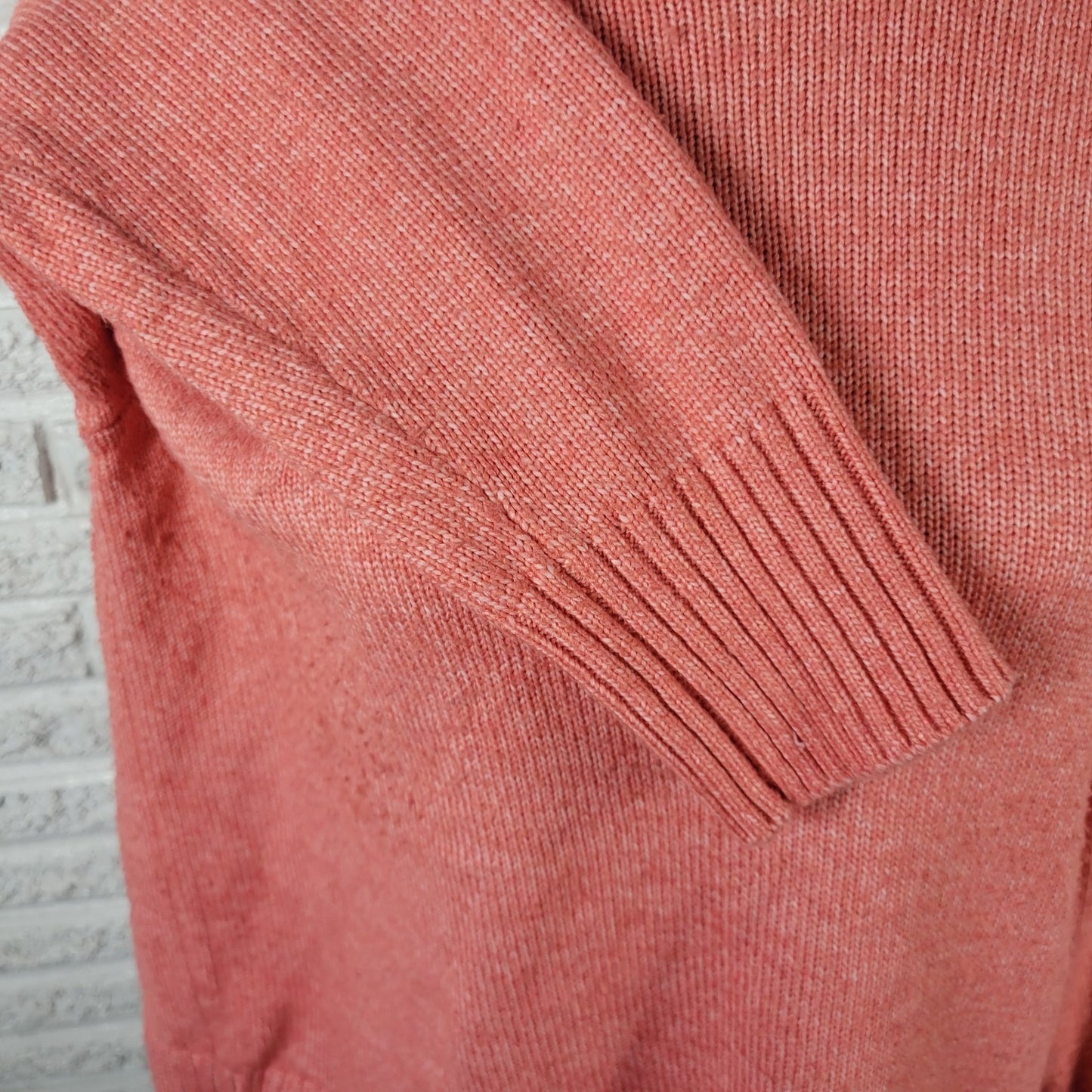 St. John's Bay Womens XL Pink Orange Sweater Mock Neck Shoulder Button Knit Soft