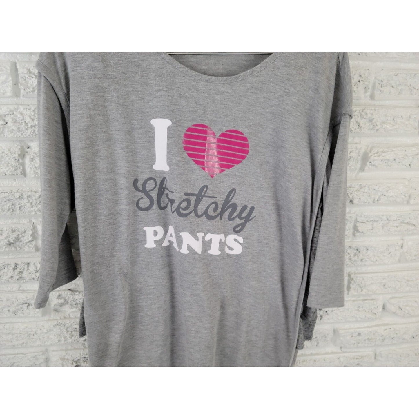 LA Threads Womens Shirt 2X Plus Tee I Love Stretchy Pants 3/4 Sleeve Side Panels