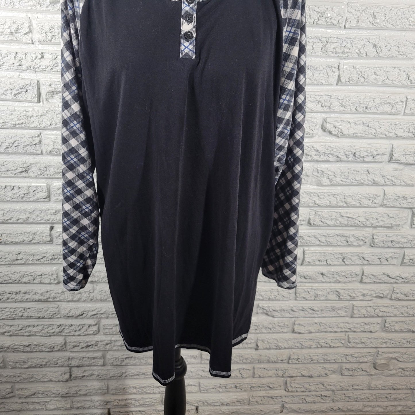 Cacique Womens Pajama Top 22 24 Plus Black Plaid Lightweight Cotton Blend Lounge