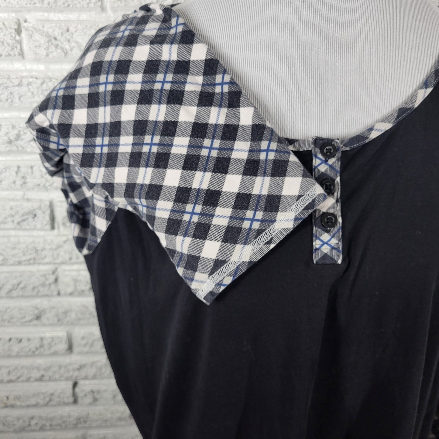 Cacique Womens Pajama Top 22 24 Plus Black Plaid Lightweight Cotton Blend Lounge