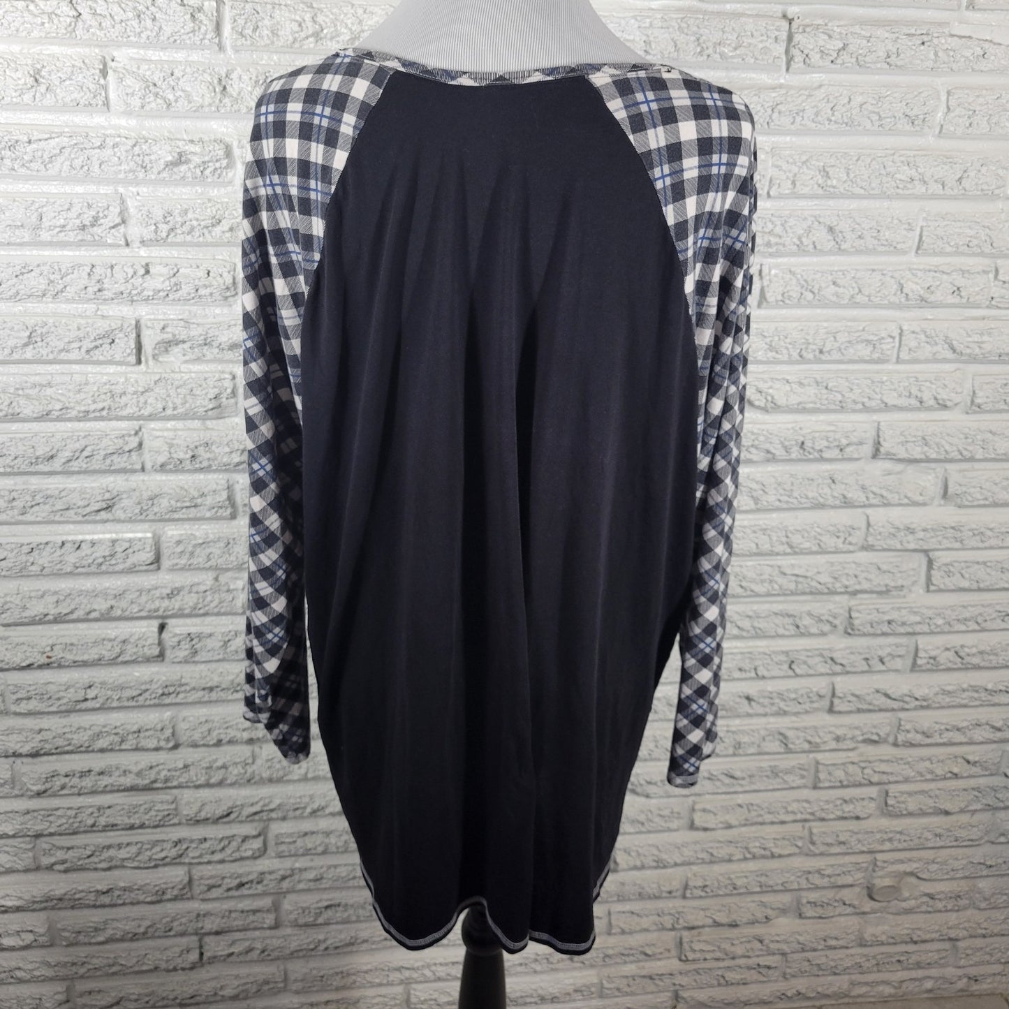 Cacique Womens Pajama Top 22 24 Plus Black Plaid Lightweight Cotton Blend Lounge
