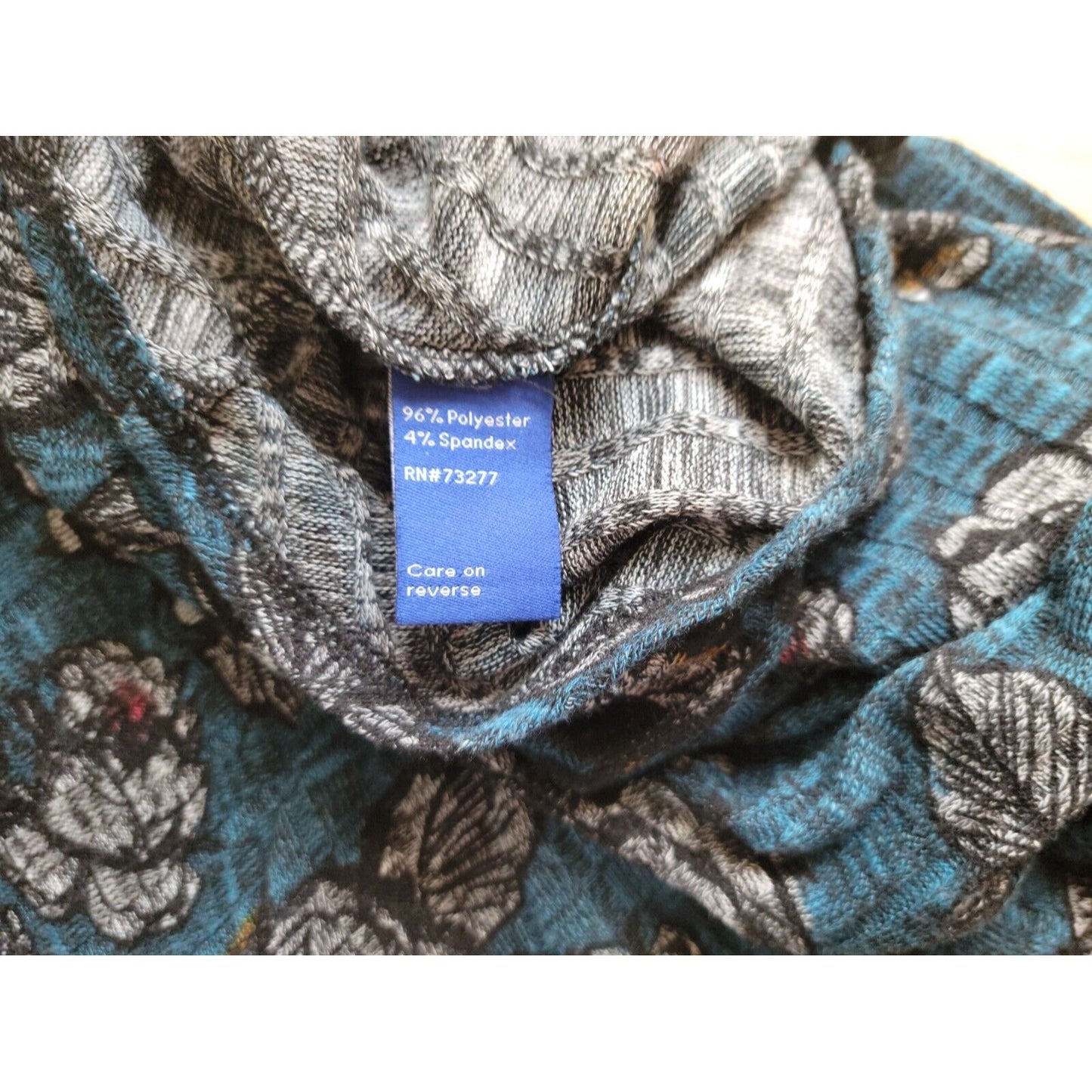 Apt 9 Women Top XXL Tunic 3/4 Sleeve Knit Ruched Blue Floral Poly Blend Keyhole