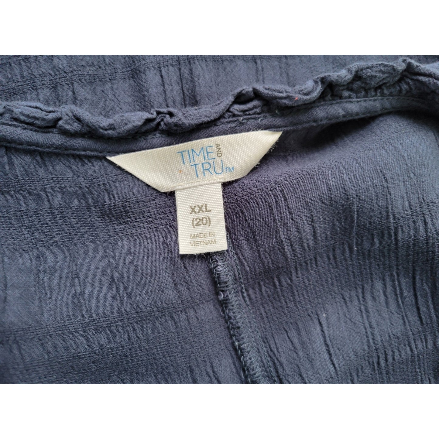 Time Tru Womens Top XXL 20 Plus Short Sleeve Blue Pleated Lightweight Rayon