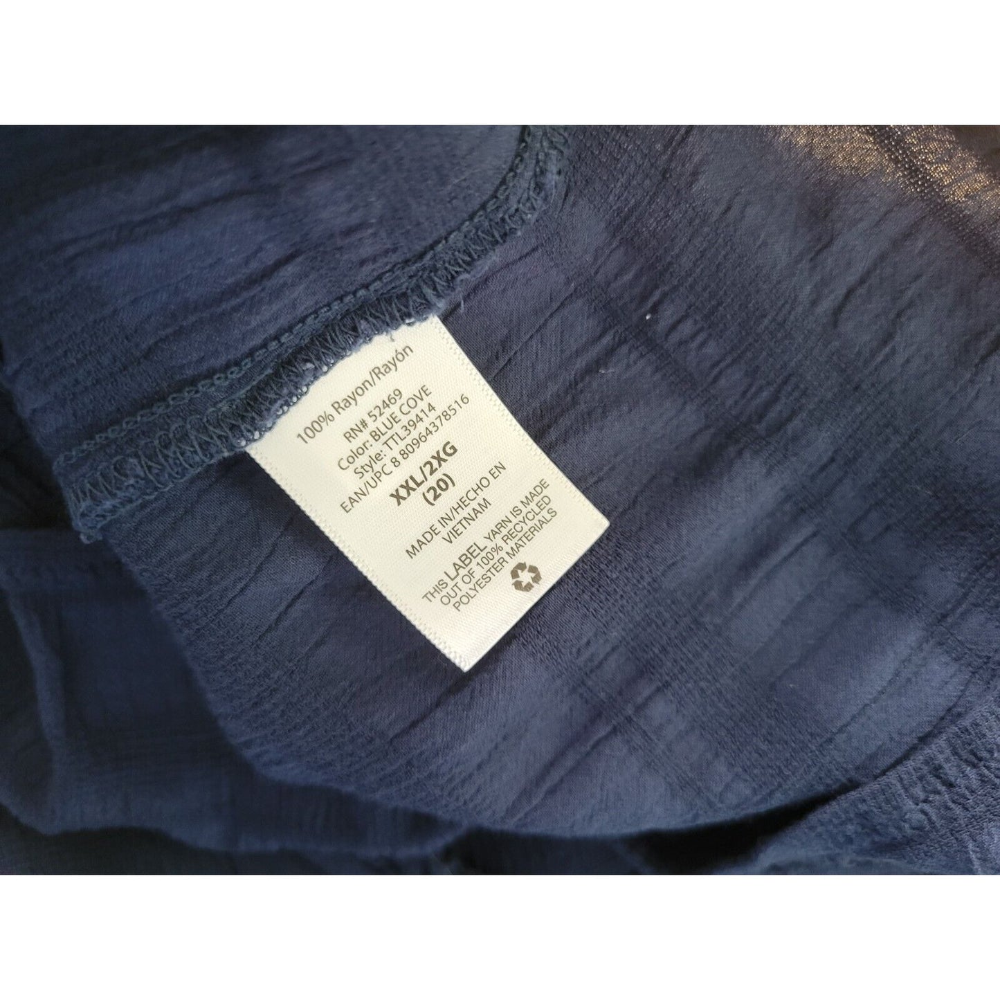 Time Tru Womens Top XXL 20 Plus Short Sleeve Blue Pleated Lightweight Rayon