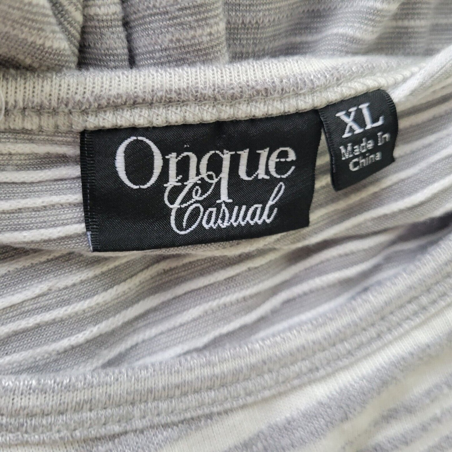 Onque Womens Top Extra Large XL 3/4 Sleeve Gray Stripe Knit Soft Comfy Casual