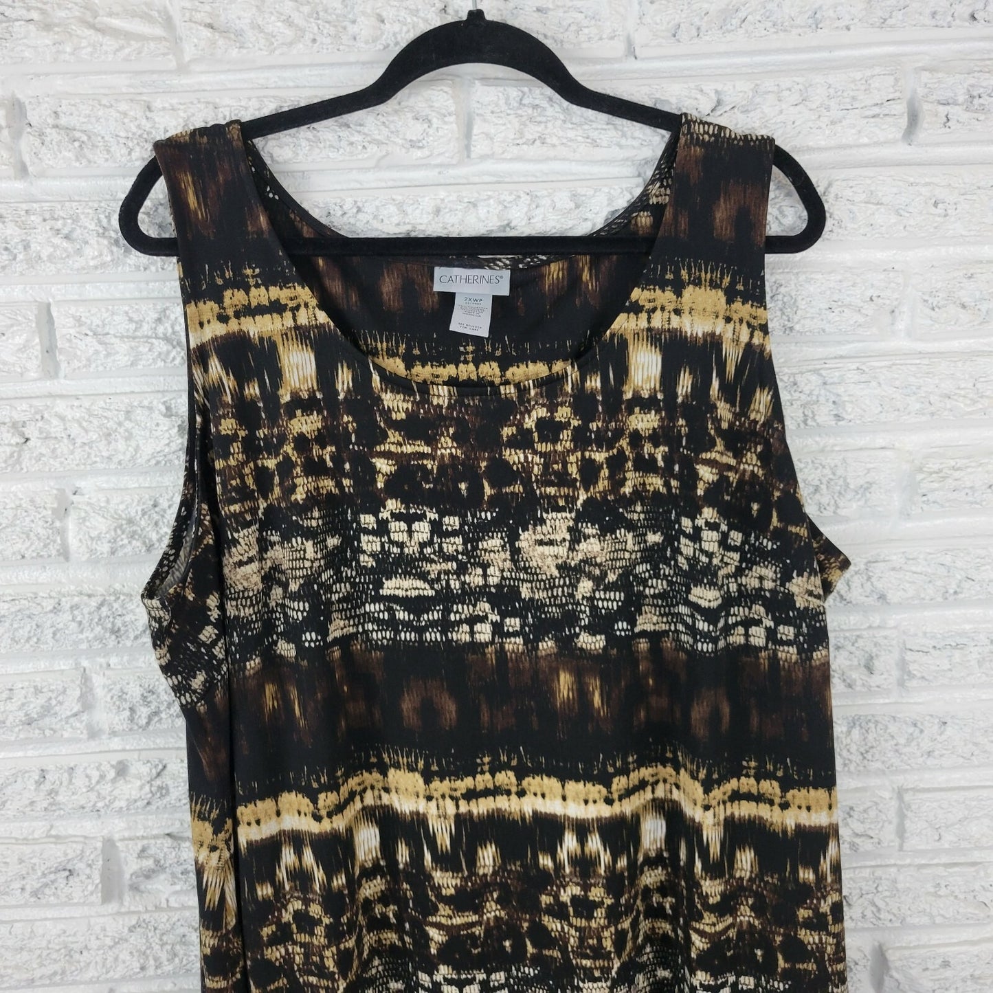 Catherines Womens Dress 2XWP Plus Sleeveless Shift Black Tan Animal Print