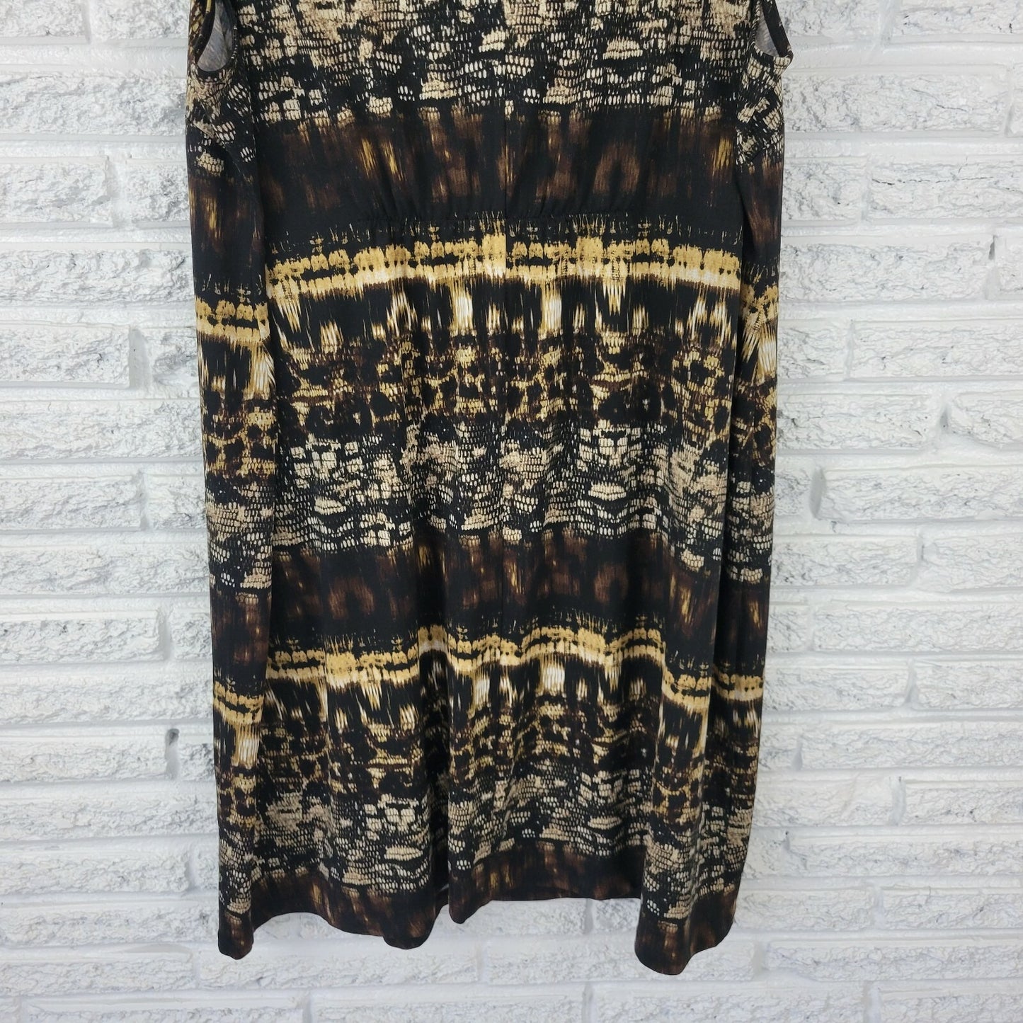 Catherines Womens Dress 2XWP Plus Sleeveless Shift Black Tan Animal Print