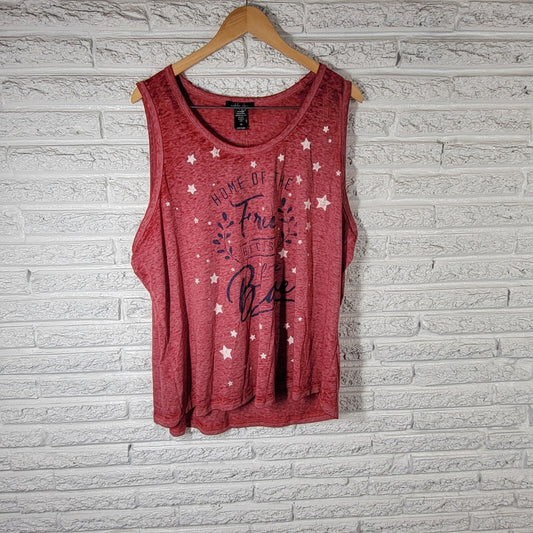 Fourth of July Womens Top 3X Plus Tank Patriotic Home of the Free Red Burnout