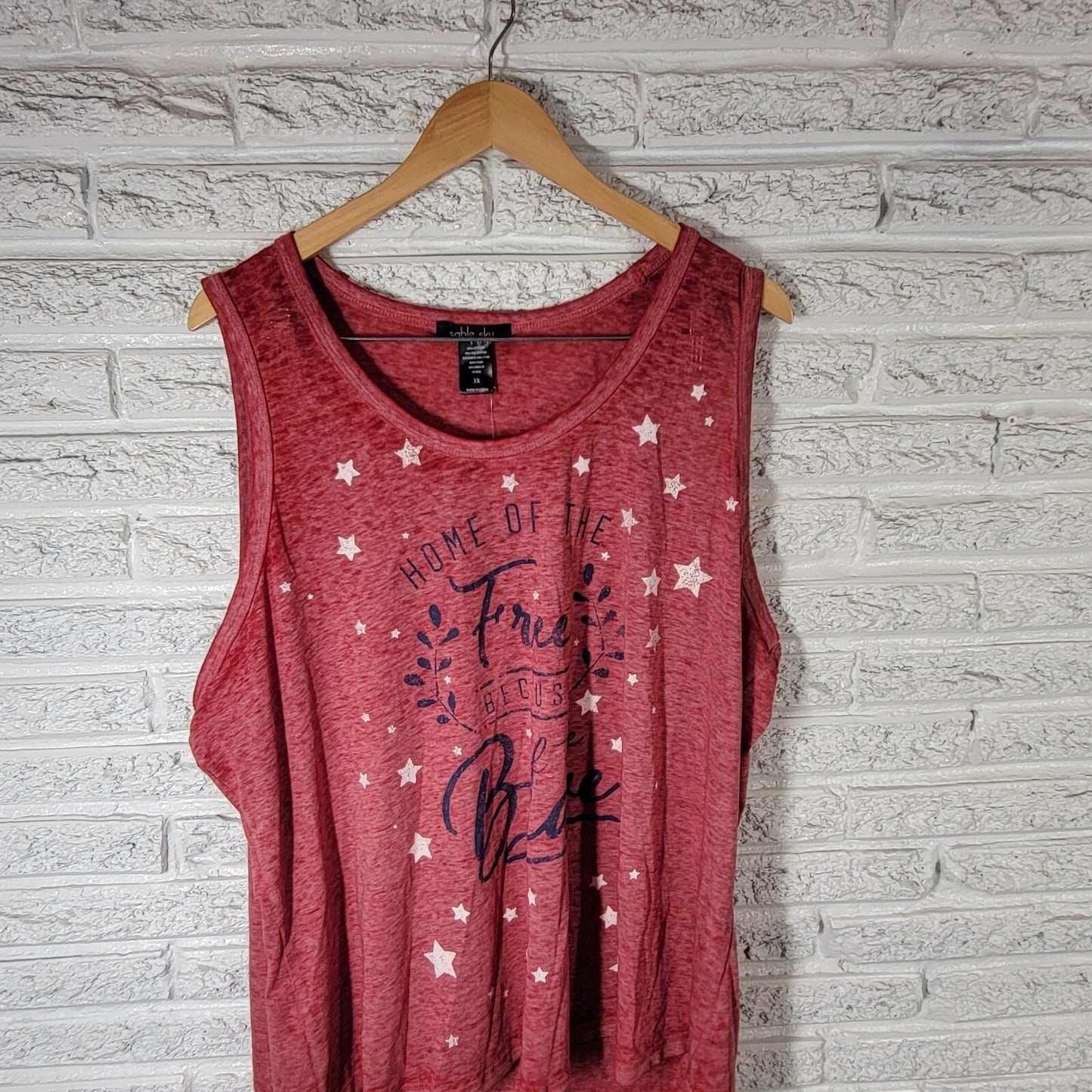 Fourth of July Womens Top 3X Plus Tank Patriotic Home of the Free Red Burnout