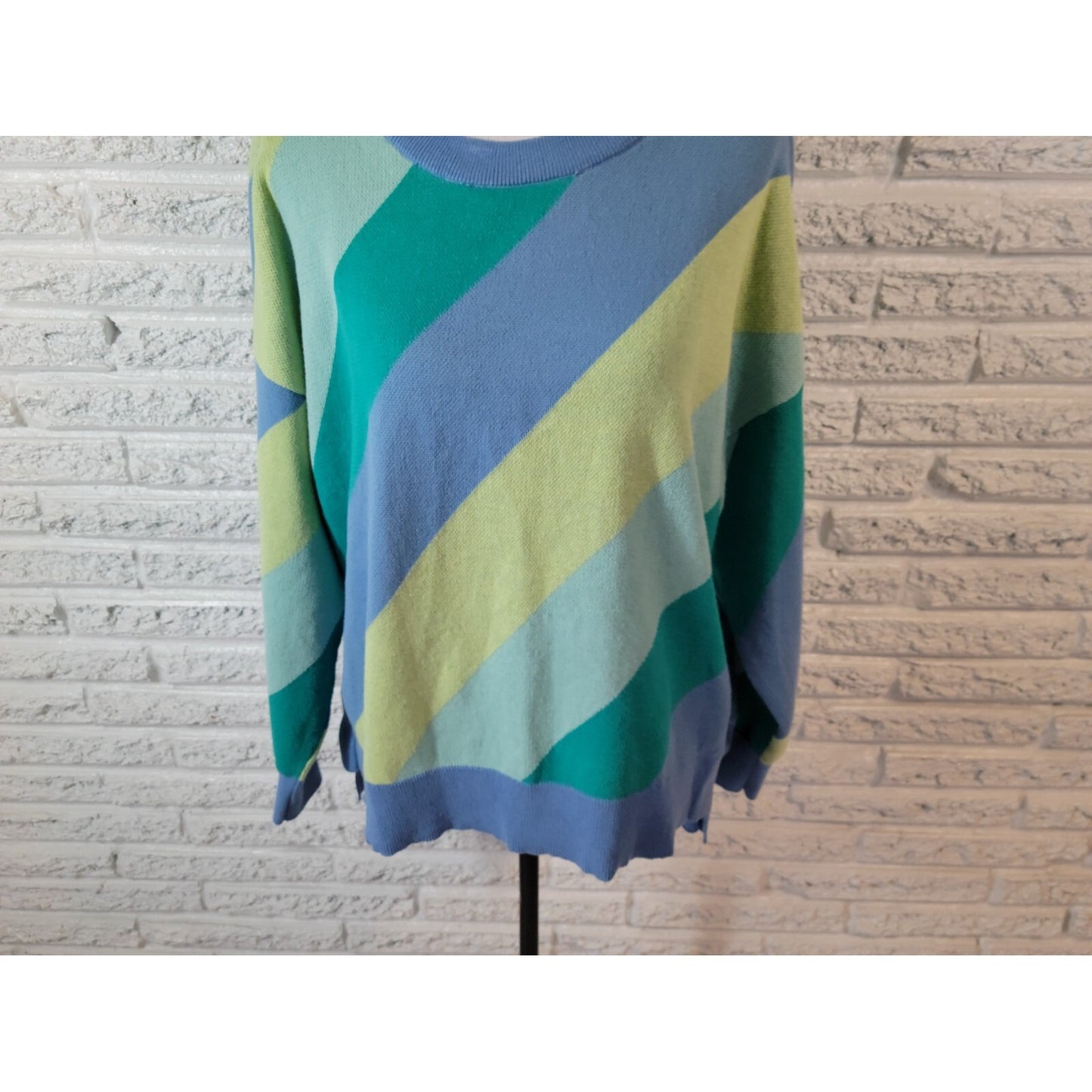 Time Tru Womens Sweater XXL 20 Plus Pullover Waffle Knit Stripe Stretchy Blue