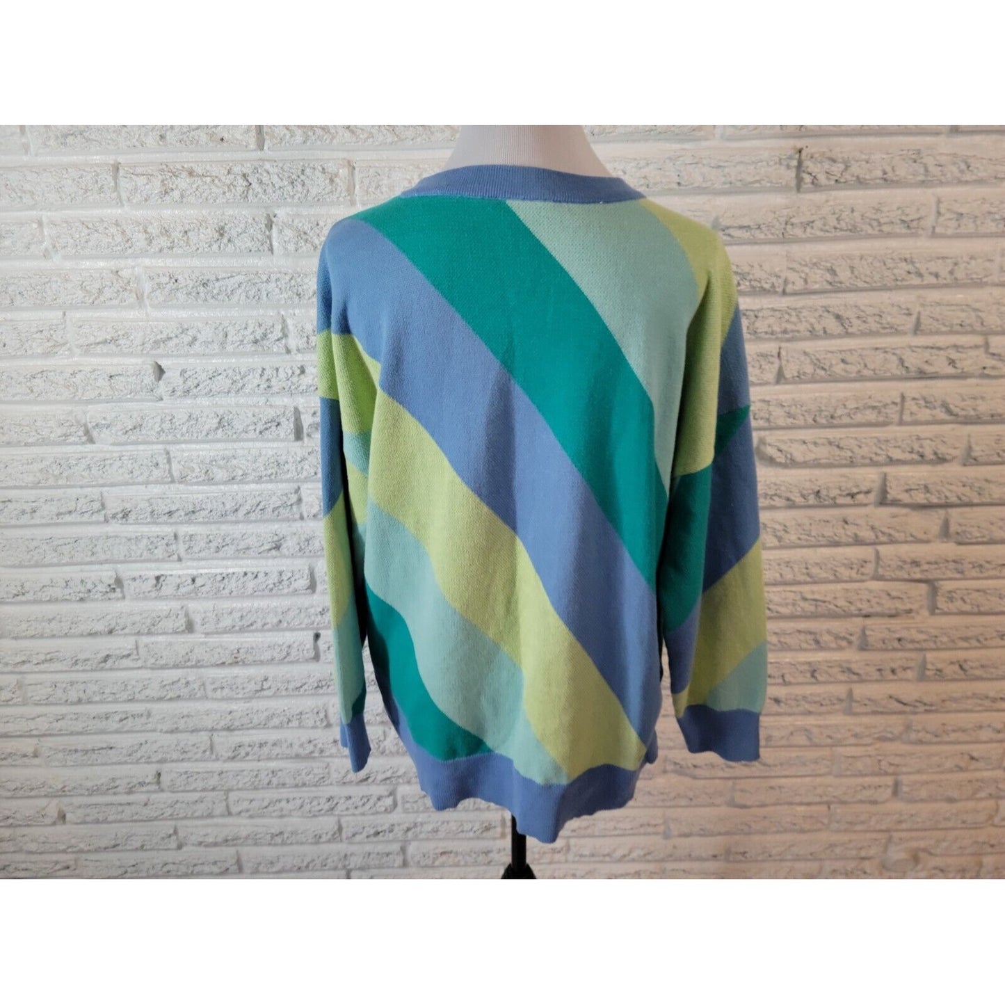Time Tru Womens Sweater XXL 20 Plus Pullover Waffle Knit Stripe Stretchy Blue