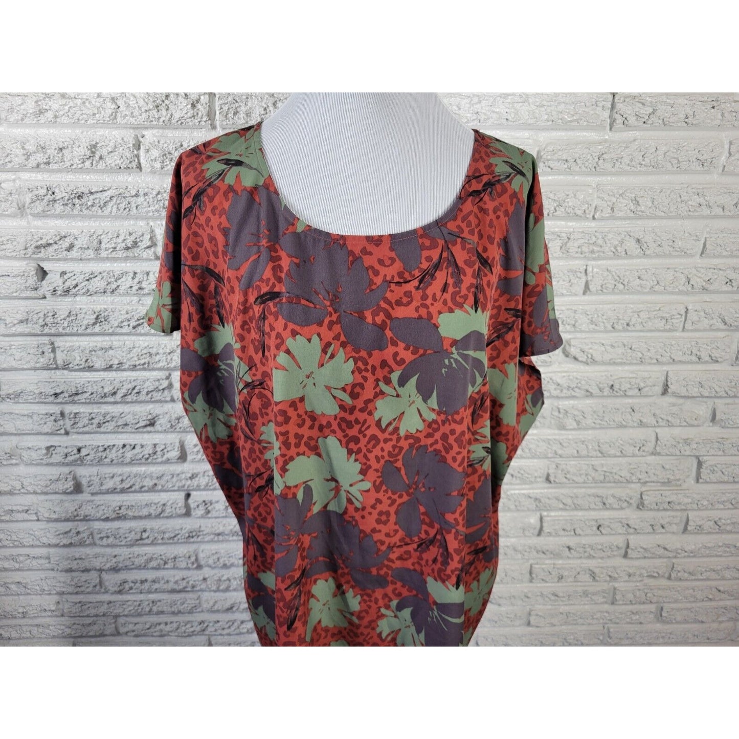 Evri Womens Top 2X Plus Sleeveless Brown Floral Pullover Polyester Casual Comfy