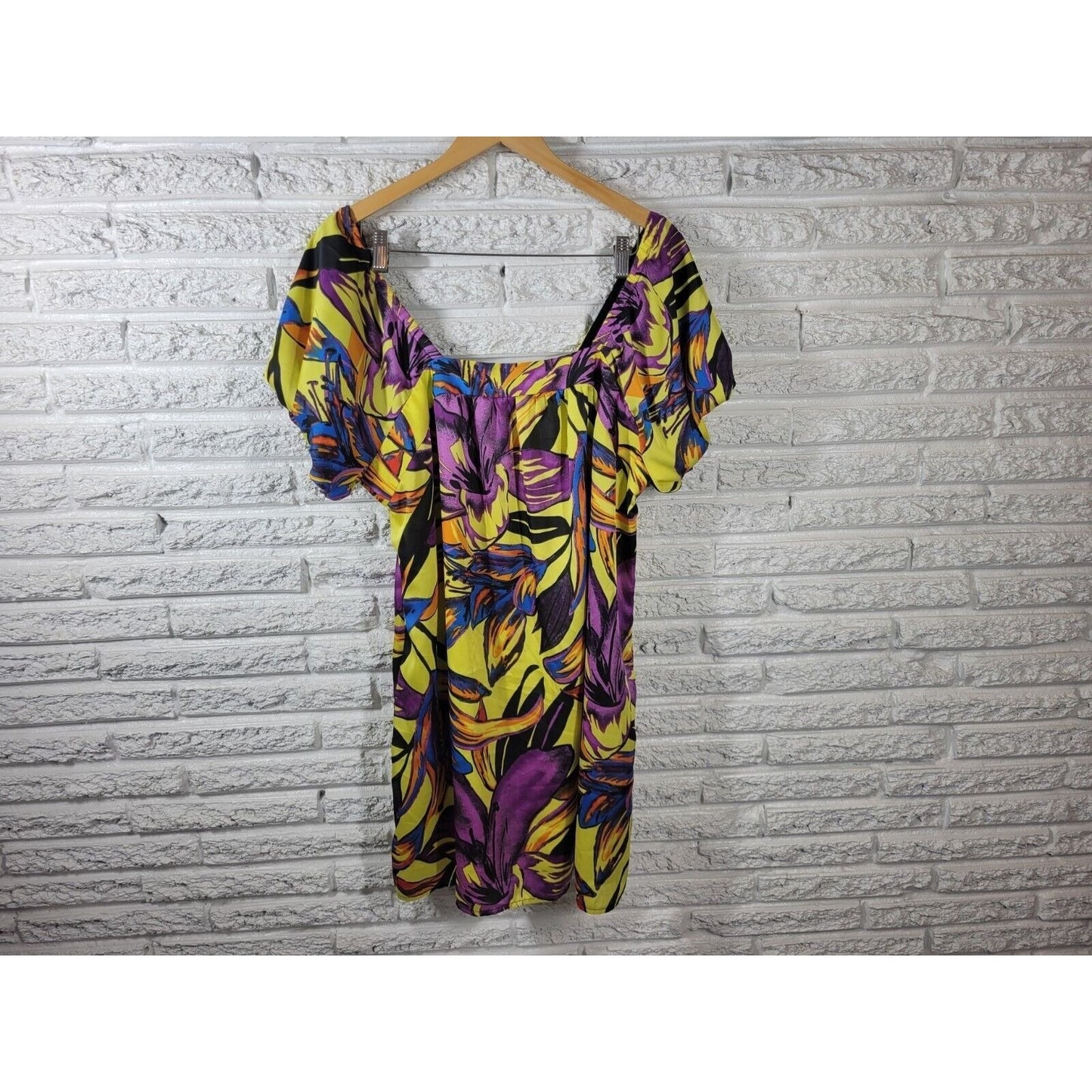 Forever 21 Women Dress 2X Plus Mini Puff Sleeve Purple Floral Pullover Polyester