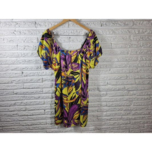 Forever 21 Women Dress 2X Plus Mini Puff Sleeve Purple Floral Pullover Polyester