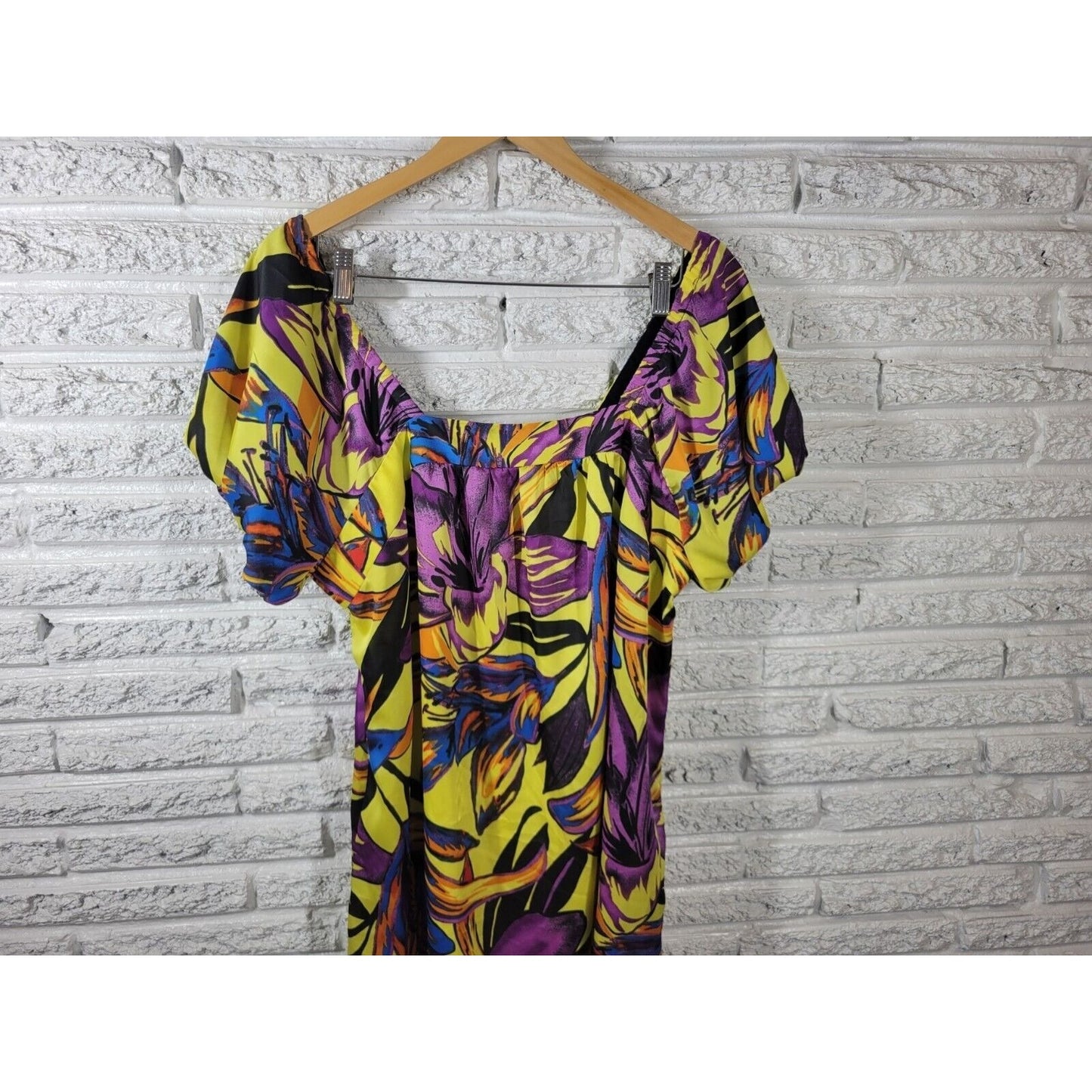 Forever 21 Women Dress 2X Plus Mini Puff Sleeve Purple Floral Pullover Polyester