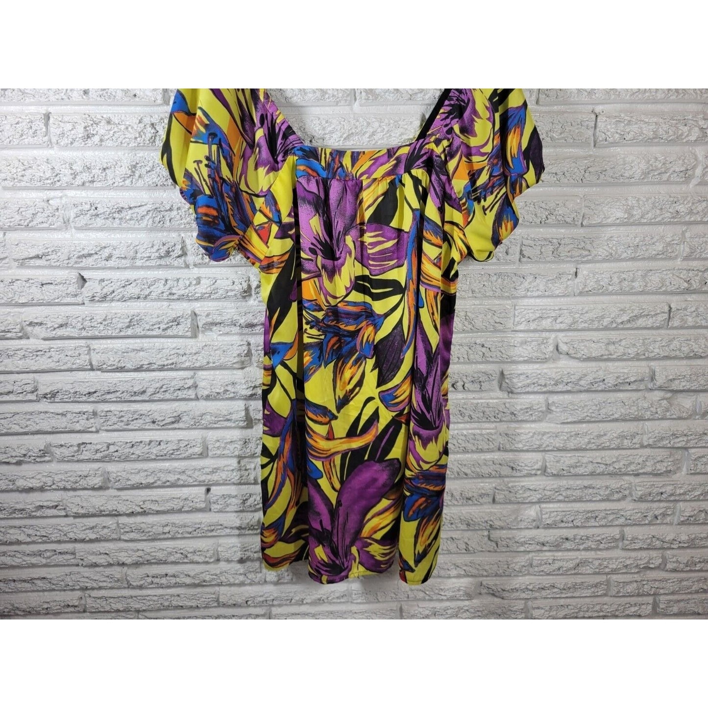 Forever 21 Women Dress 2X Plus Mini Puff Sleeve Purple Floral Pullover Polyester