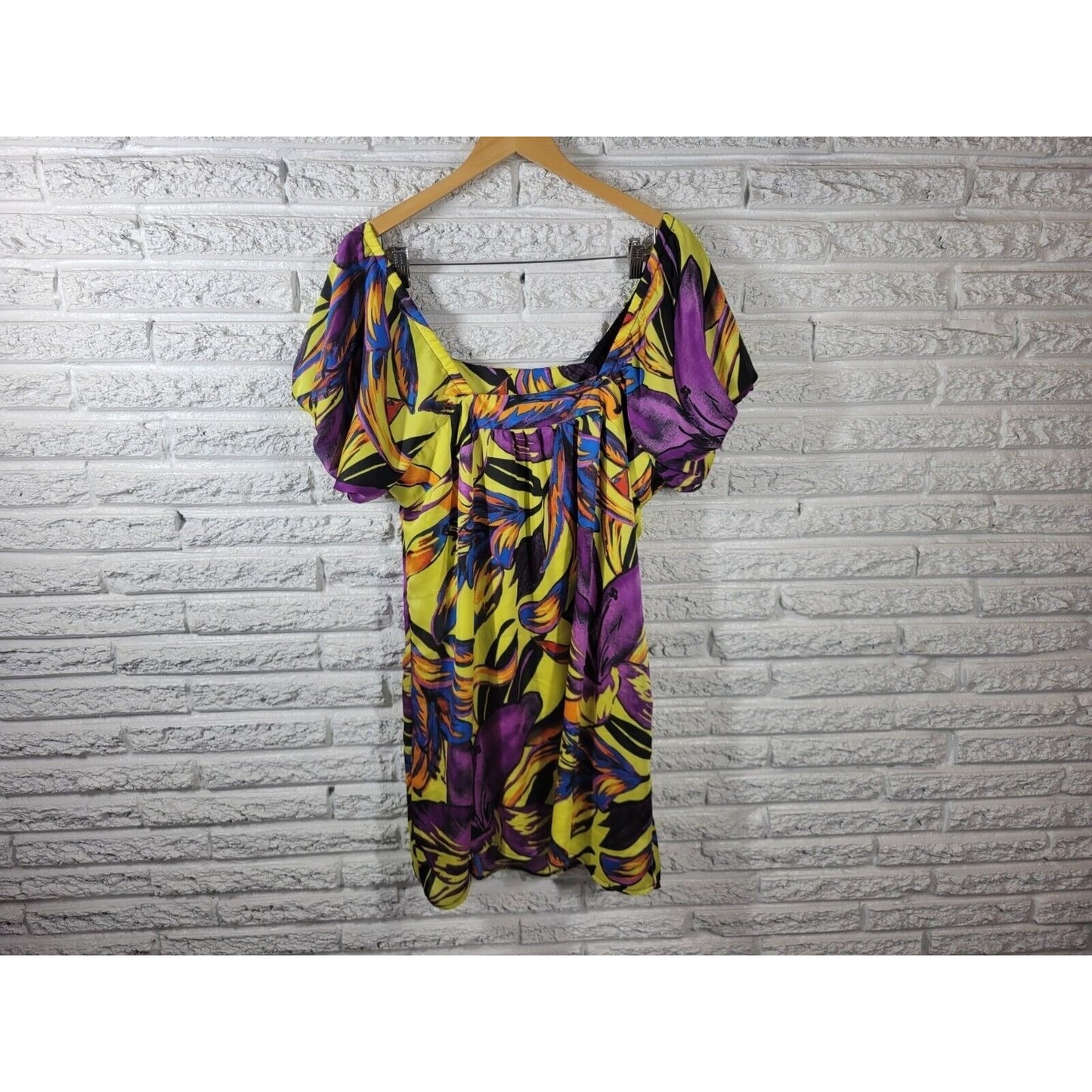 Forever 21 Women Dress 2X Plus Mini Puff Sleeve Purple Floral Pullover Polyester