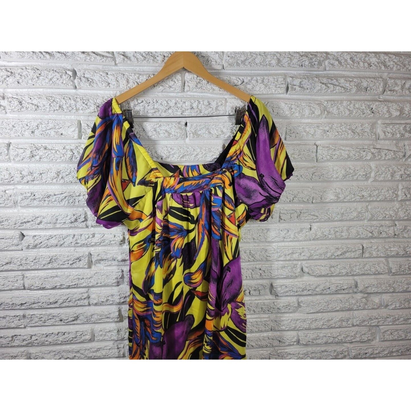 Forever 21 Women Dress 2X Plus Mini Puff Sleeve Purple Floral Pullover Polyester