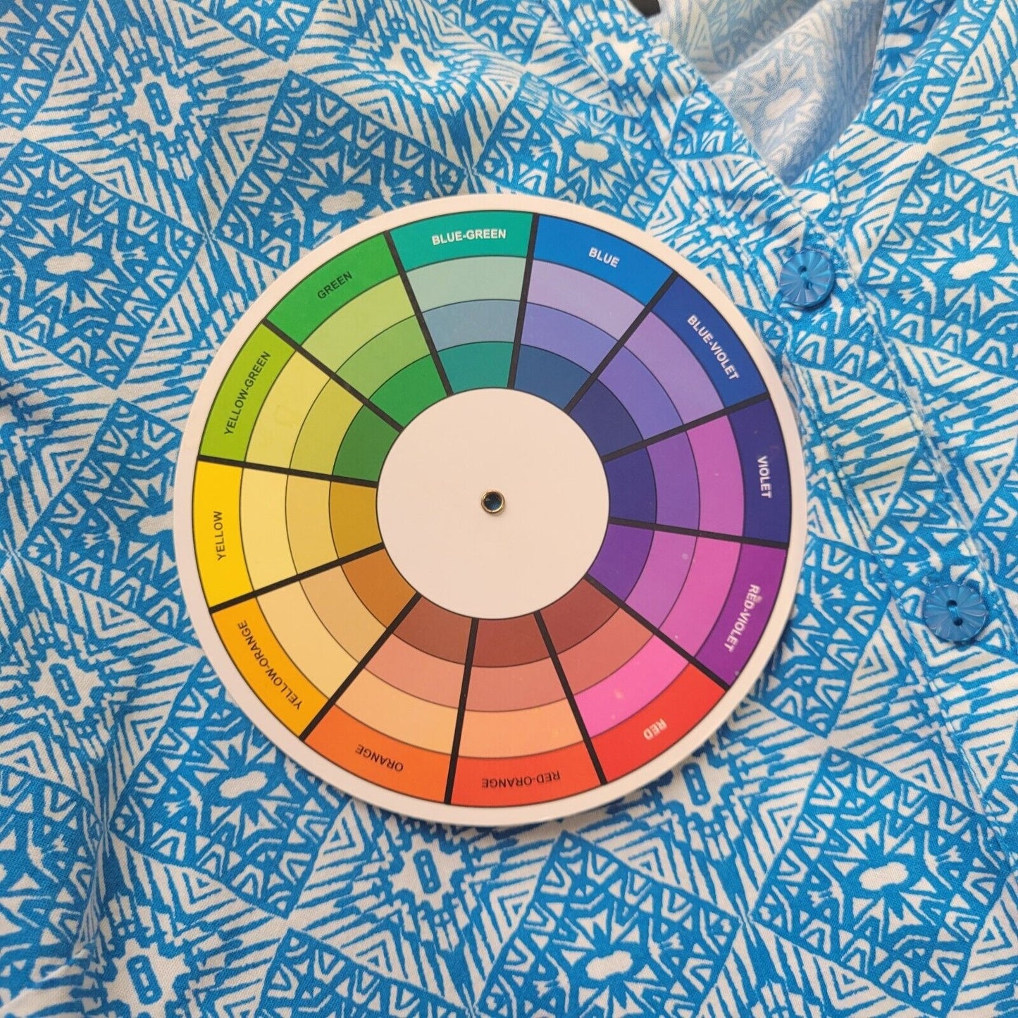 Erika Women Top Extra Large Short Sleeve Blue Geometric Cotton Blend Lightweight