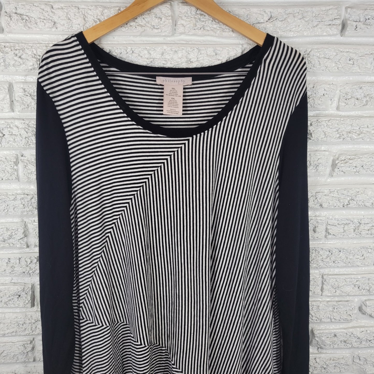Philosophy Womens Top XXL Plus Tunic Black White Stripe Asymmetric Casual Comfy