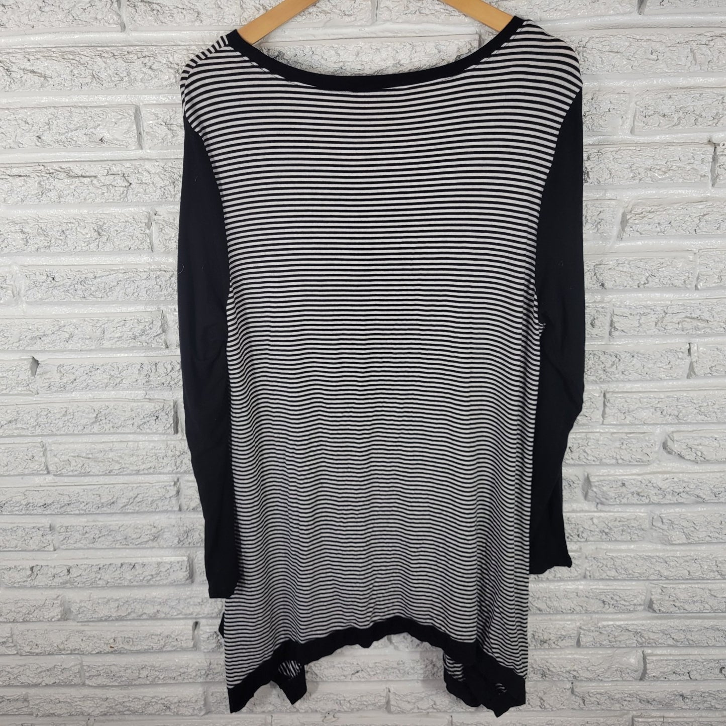 Philosophy Womens Top XXL Plus Tunic Black White Stripe Asymmetric Casual Comfy