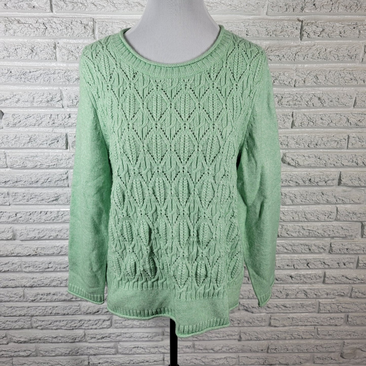 Talbots Womens Sweater XLP Petite Long Sleeve Green Soft Poly Blend Comfy Career