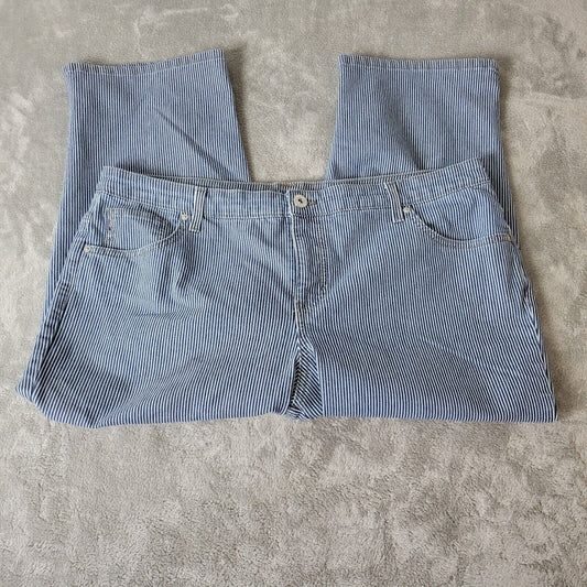 Style Co Women Jeans 18W Plus Capri Blue White Stripe Denim Zip Fly Cotton Blend