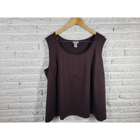 Catherines Womens Top 3XWP Plus Petite Tank Brown Poly Blend Career Casual