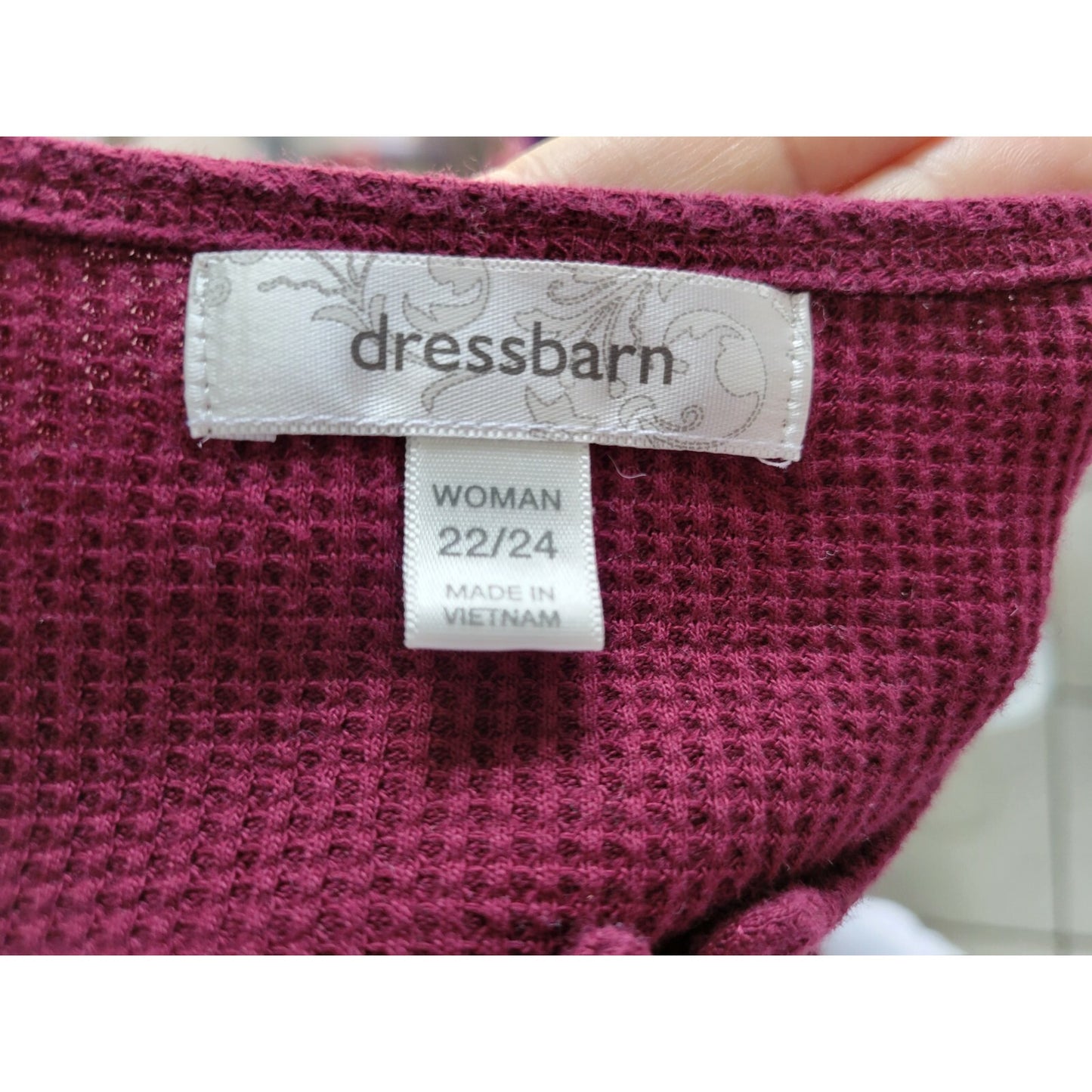 Dress Barn Womens Sweater 22 24 Plus Henley Button Burgundy Waffle Knit Ribbed