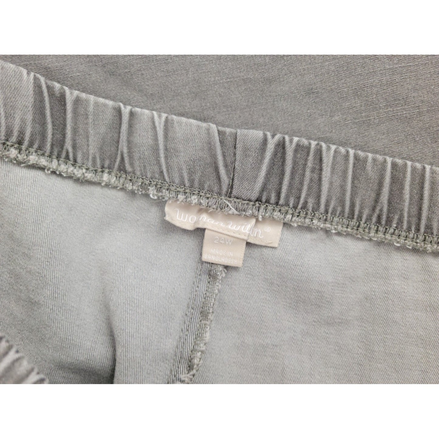 Woman Within Women Pants 24W Plus Pull On Solid Gray Comfort Waist Slash Pockets