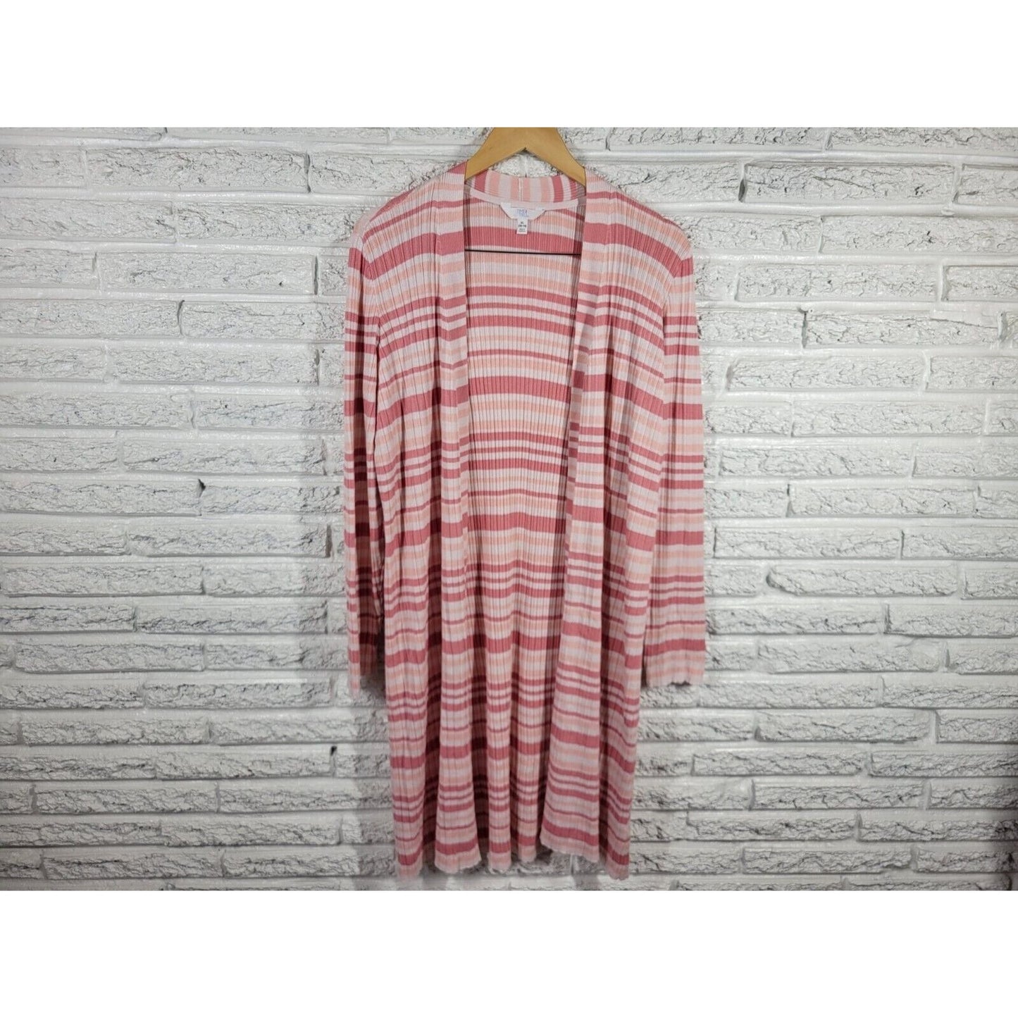 Time Tru Womens Sweater Extra Large Cardigan Pink Stripe Open Duster Casual Long