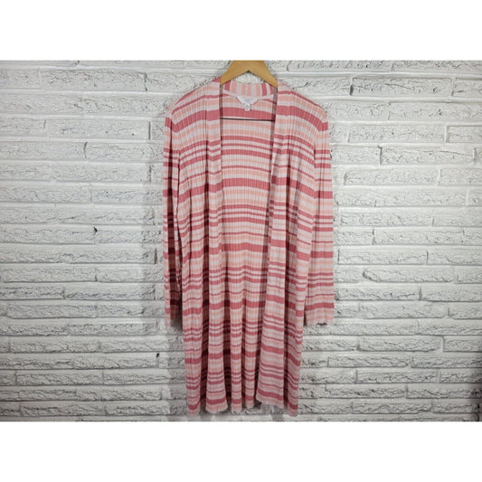 Time Tru Womens Sweater Extra Large Cardigan Pink Stripe Open Duster Casual Long