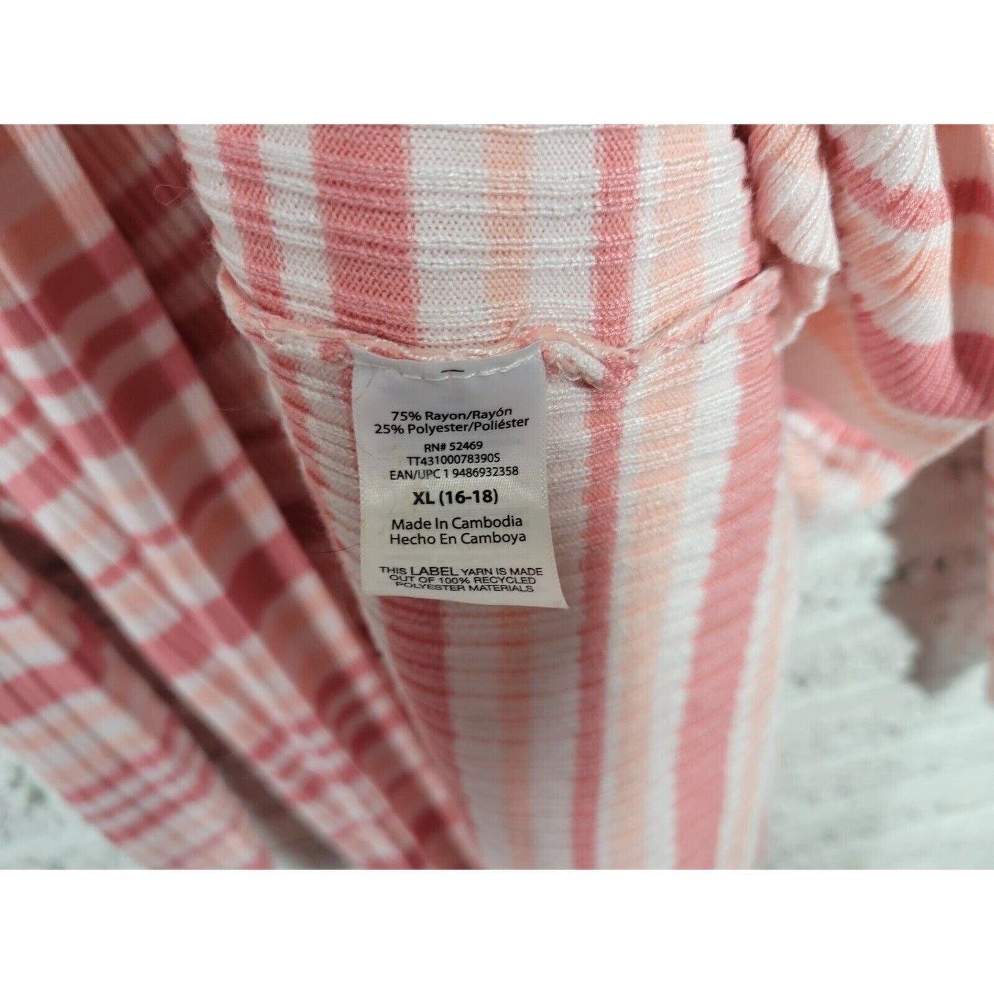 Time Tru Womens Sweater Extra Large Cardigan Pink Stripe Open Duster Casual Long