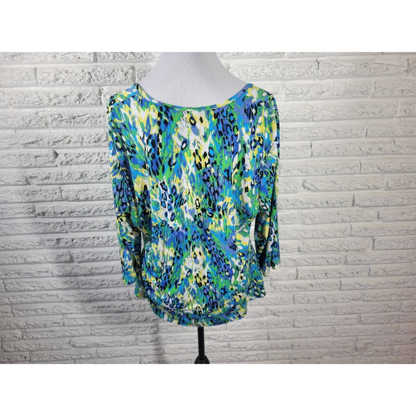 Just My Size Womens Top 1X 18W Plus 3/4 Sleeve Blue Watercolor Draped Career