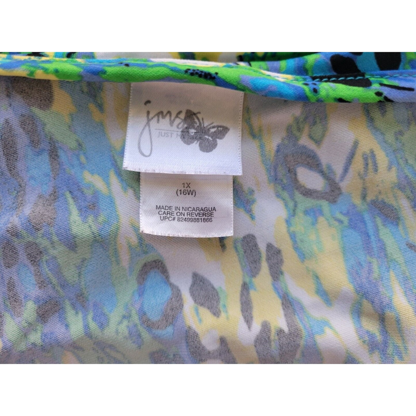 Just My Size Womens Top 1X 18W Plus 3/4 Sleeve Blue Watercolor Draped Career