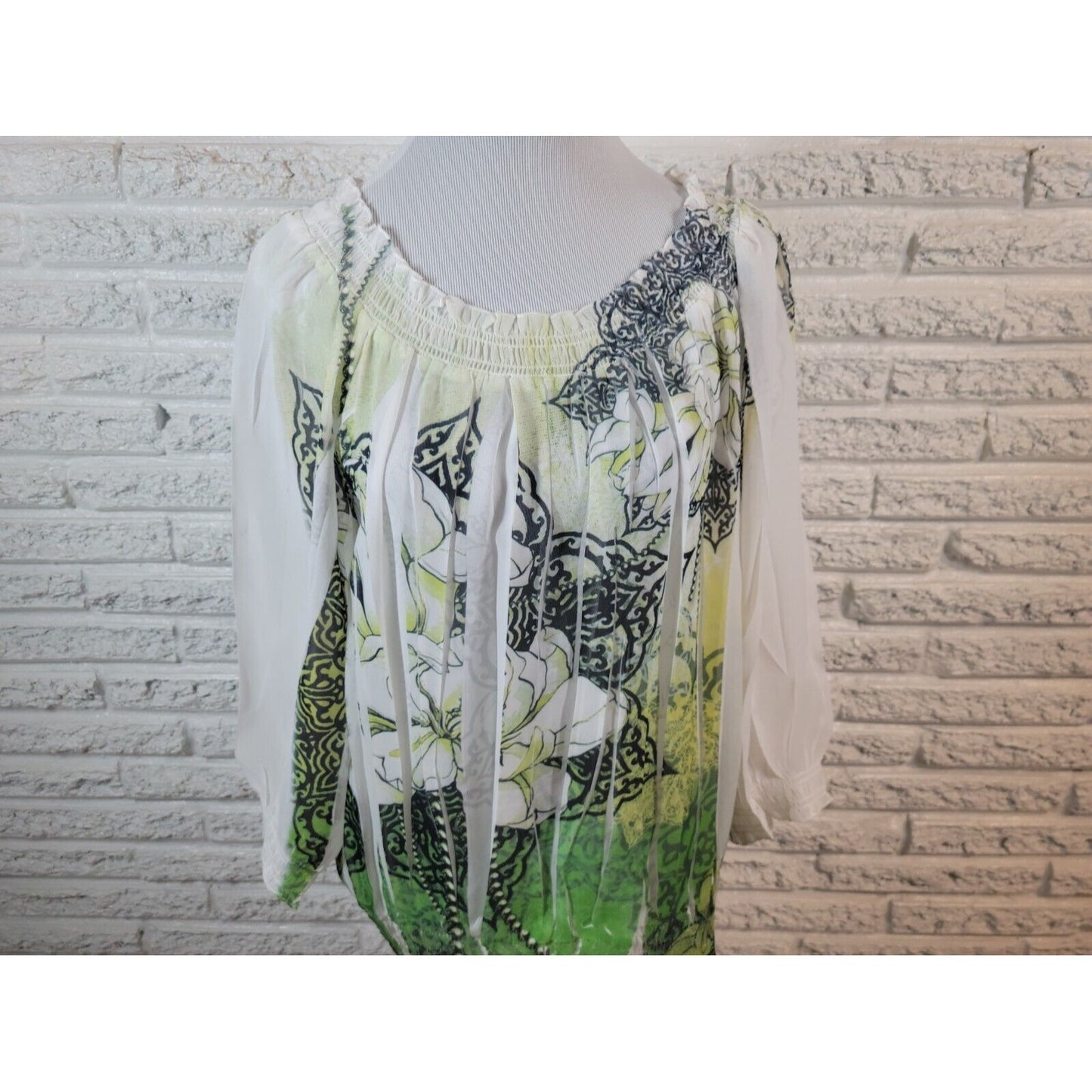 Cato Women Top 22W 24W Plus Peplum On Off Shoulder 3/4 Sleeve Green Floral Sheer