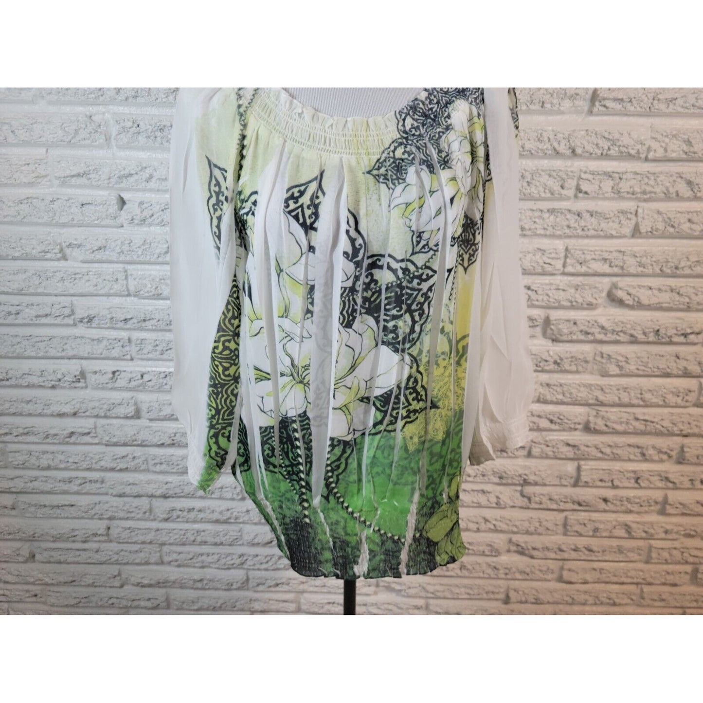 Cato Women Top 22W 24W Plus Peplum On Off Shoulder 3/4 Sleeve Green Floral Sheer