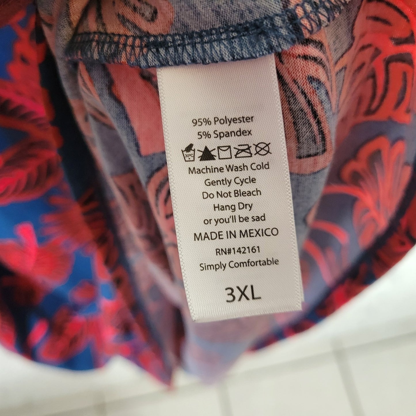 LuLaRoe 3XL Dress Blue Floral Plus Size Knee Length Short Sleeve Stretch Travel