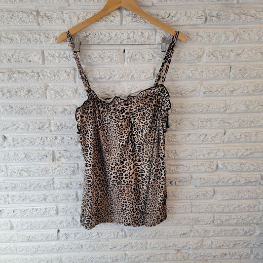 White Birch Womens Top 1X Plus Camisole Tan Animal Print Adjustable Spaghetti