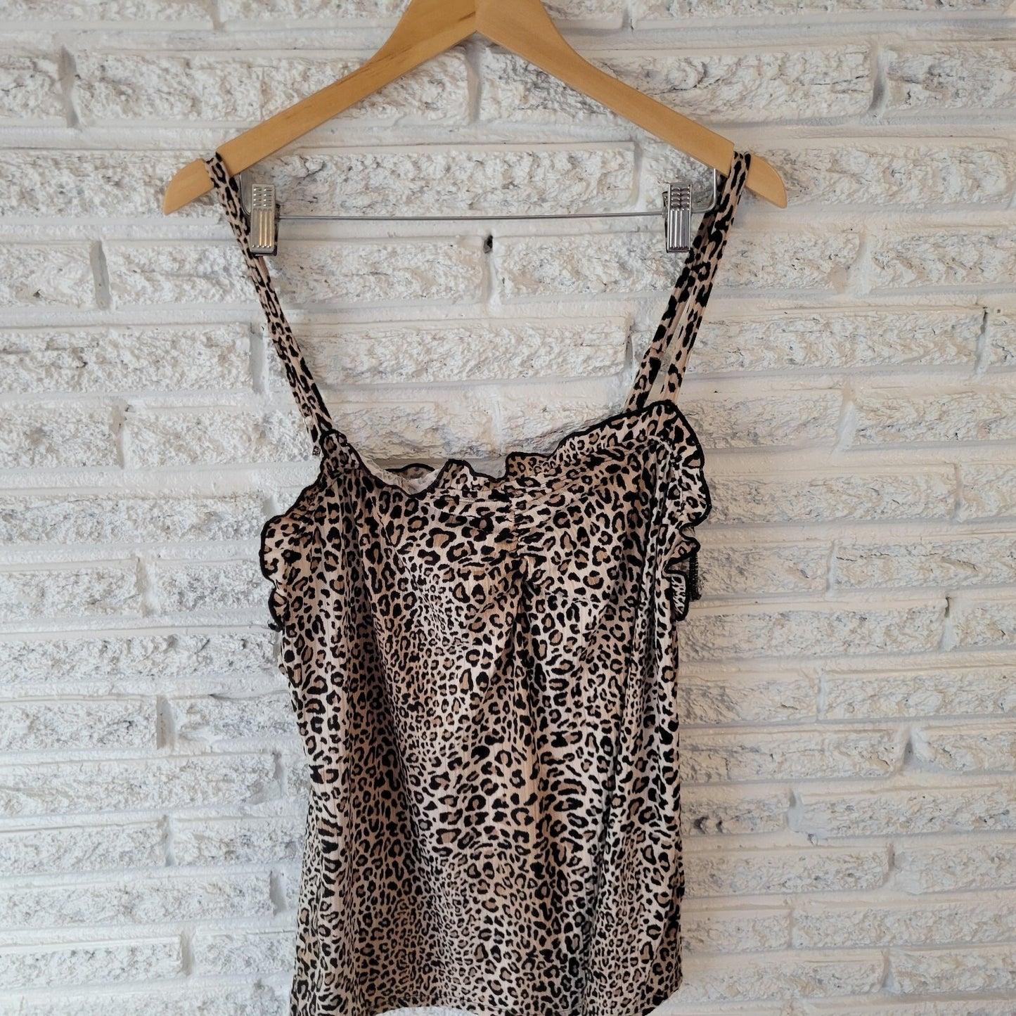 White Birch Womens Top 1X Plus Camisole Tan Animal Print Adjustable Spaghetti
