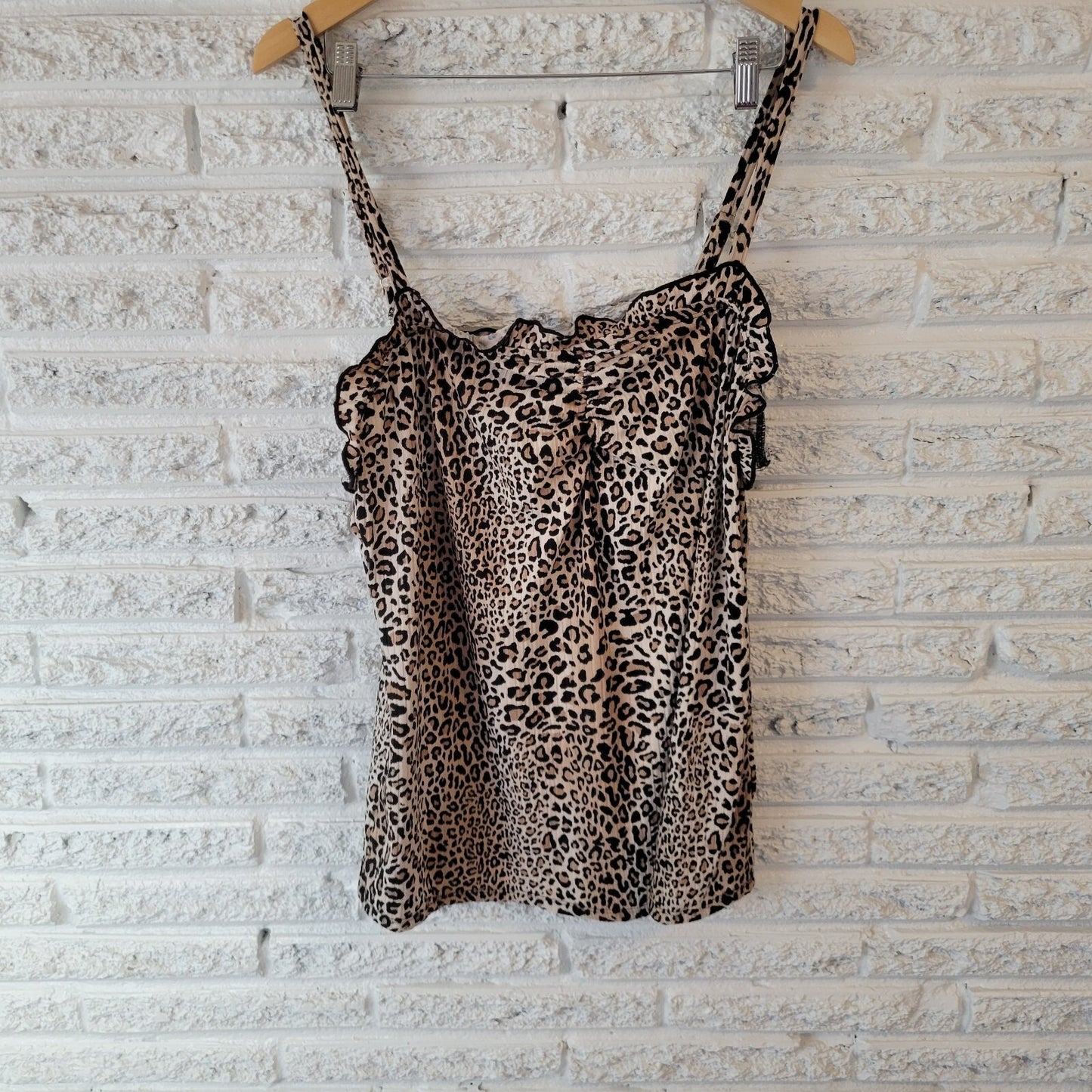 White Birch Womens Top 1X Plus Camisole Tan Animal Print Adjustable Spaghetti