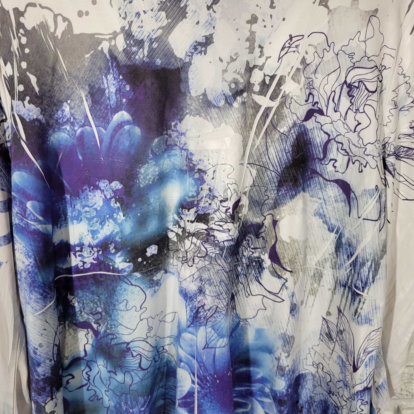 Style Co Women Top 3X Plus Tunic Blue Floral Studded Laser Cut Poly Blend Casual