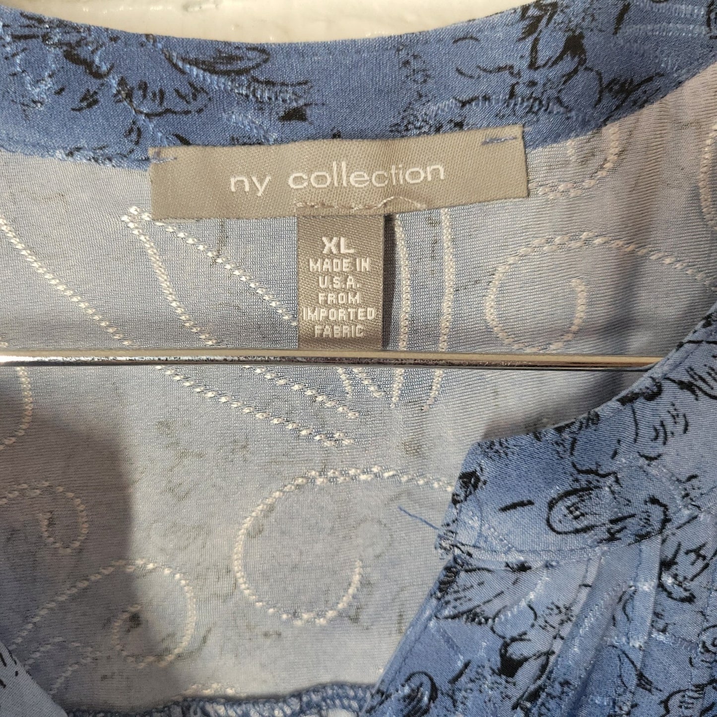 NY Collection Womens Top XL Sleeveless Blue Floral Embroidered Pintucked Comfy