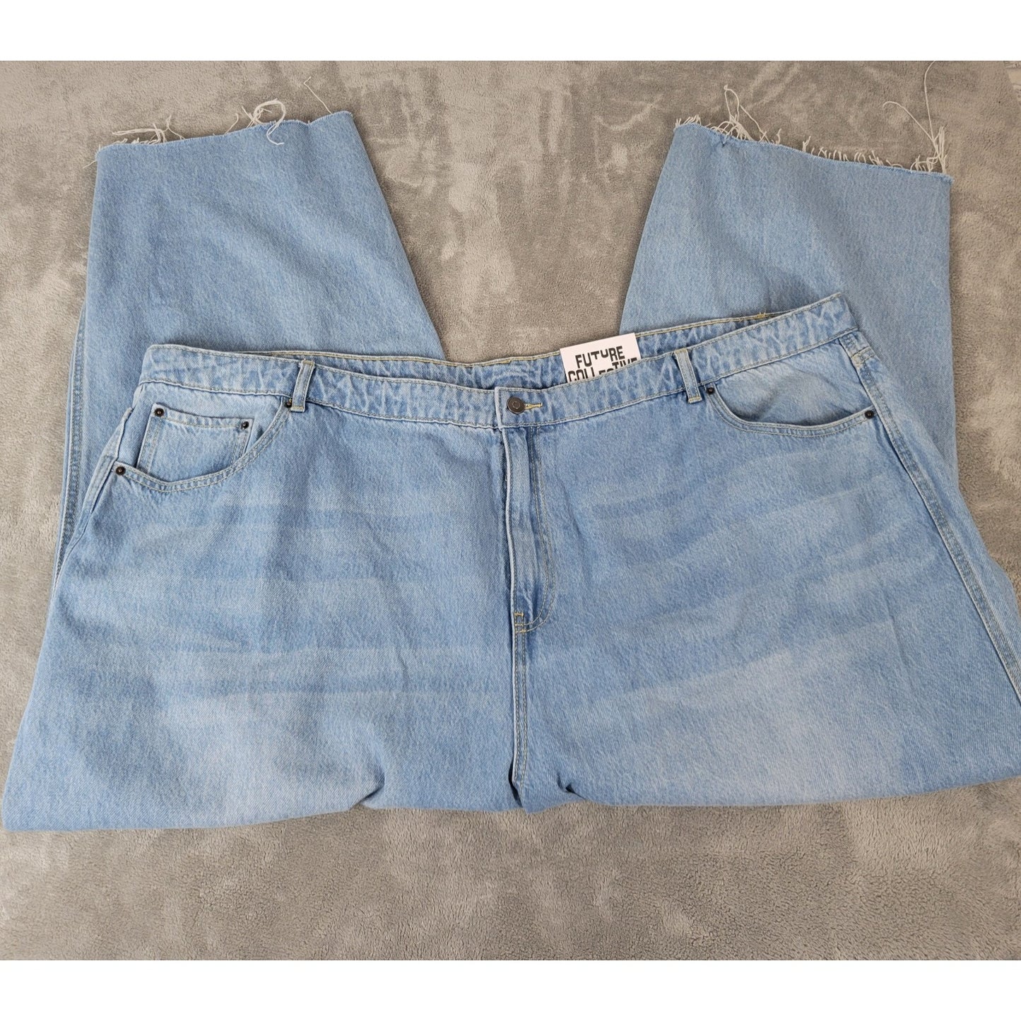 Future Collective Womens Jeans 28 Crop Straight Leg Mid Rise Blue Denim Raw Hem