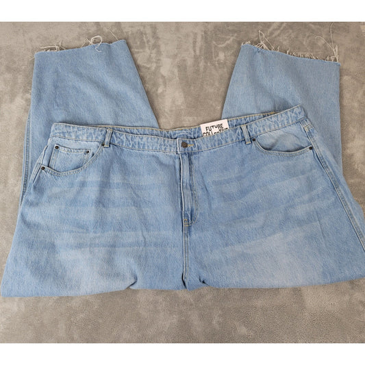 Future Collective Womens Jeans 28 Crop Straight Leg Mid Rise Blue Denim Raw Hem